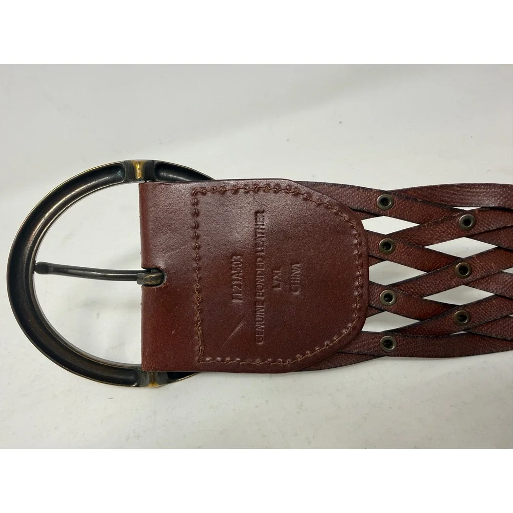 Brown Braided Bonded Leather Studded Wide Waist Belt L/XL 47 Inch